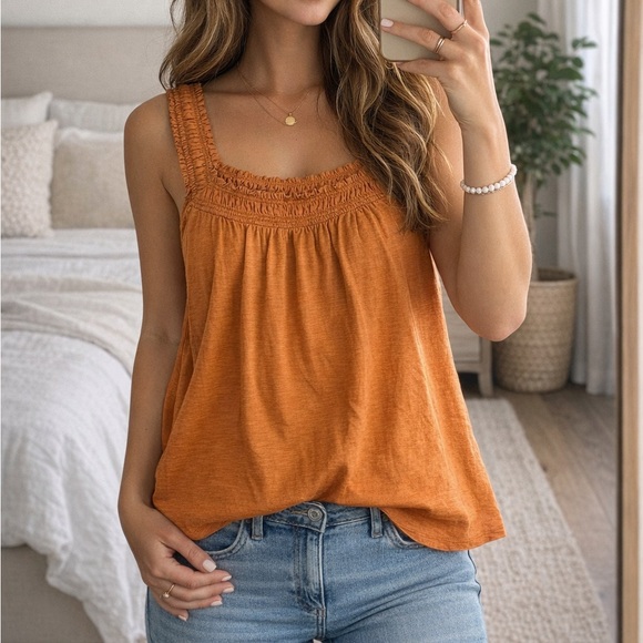 Anthropologie Tops - Anthropologie Burnt Orange Lillian Ruched Tank Medium Flowy Summer Boho Casual